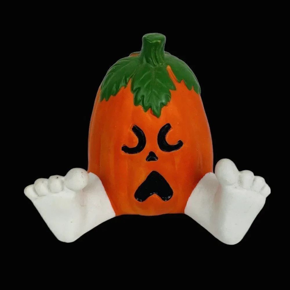 Vintage Anthropomorphic Crying Pumpkin Figurine Halloween Jack O Lantern Autumn